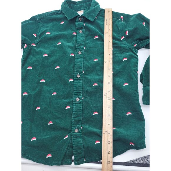 GYMBOREE Boys 4 Santa Hat Corduroy Button Up Dress Shirt Green Holiday Christmas - Picture 5 of 7